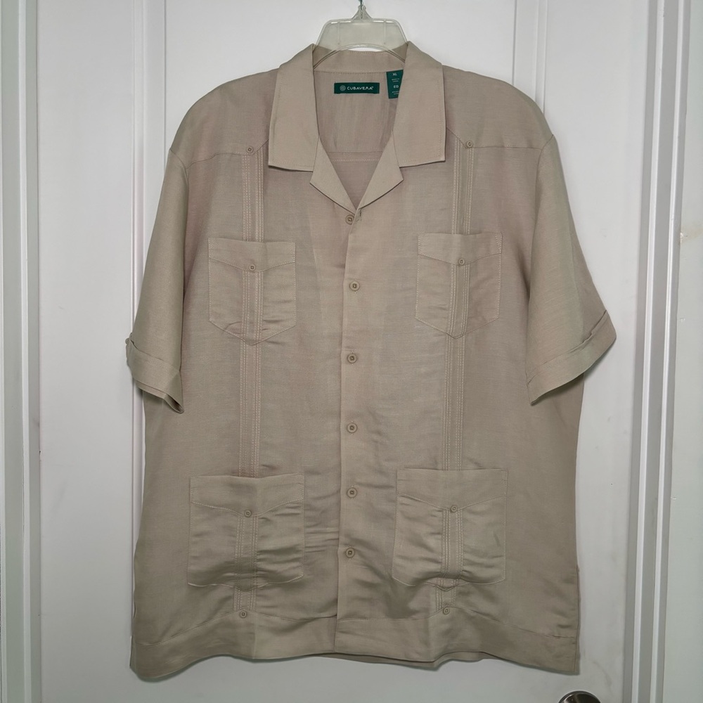 Cubavera Light Tan/Khaki Short Sleeve Linen Shirt